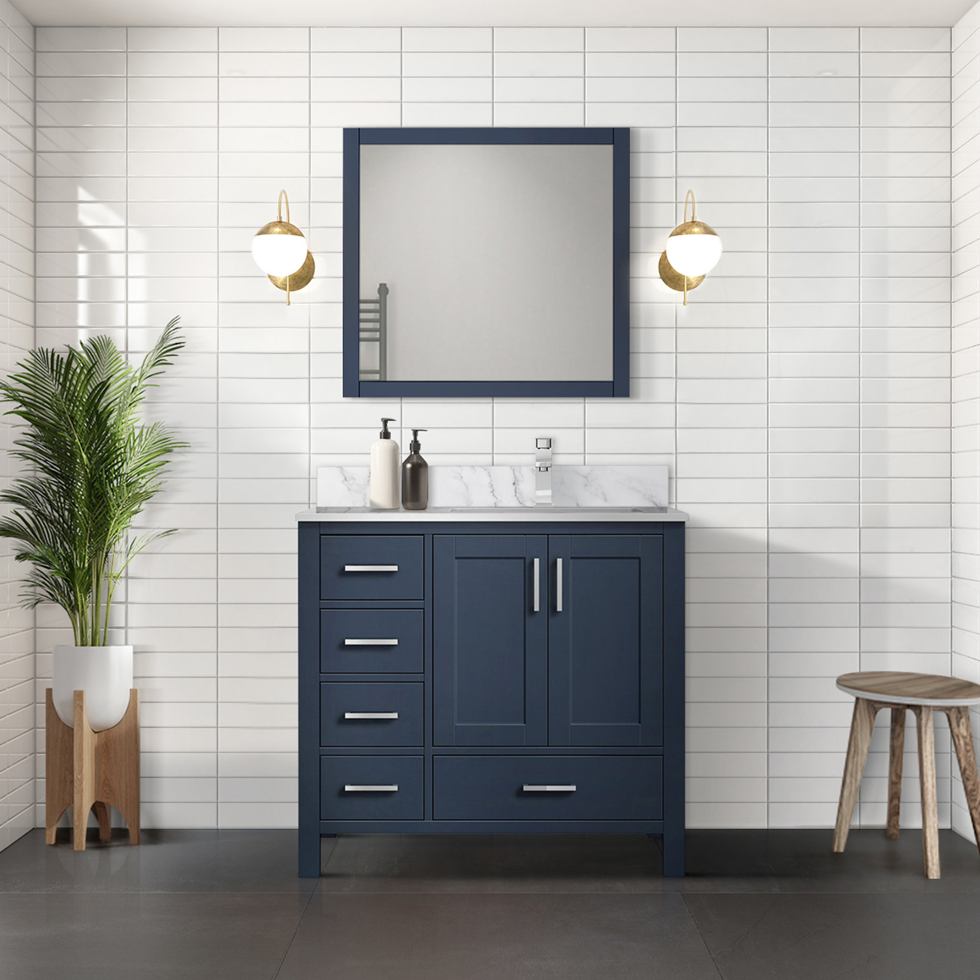 Ellia 72in Navy Blue Dual Sink Bathroom Vanity