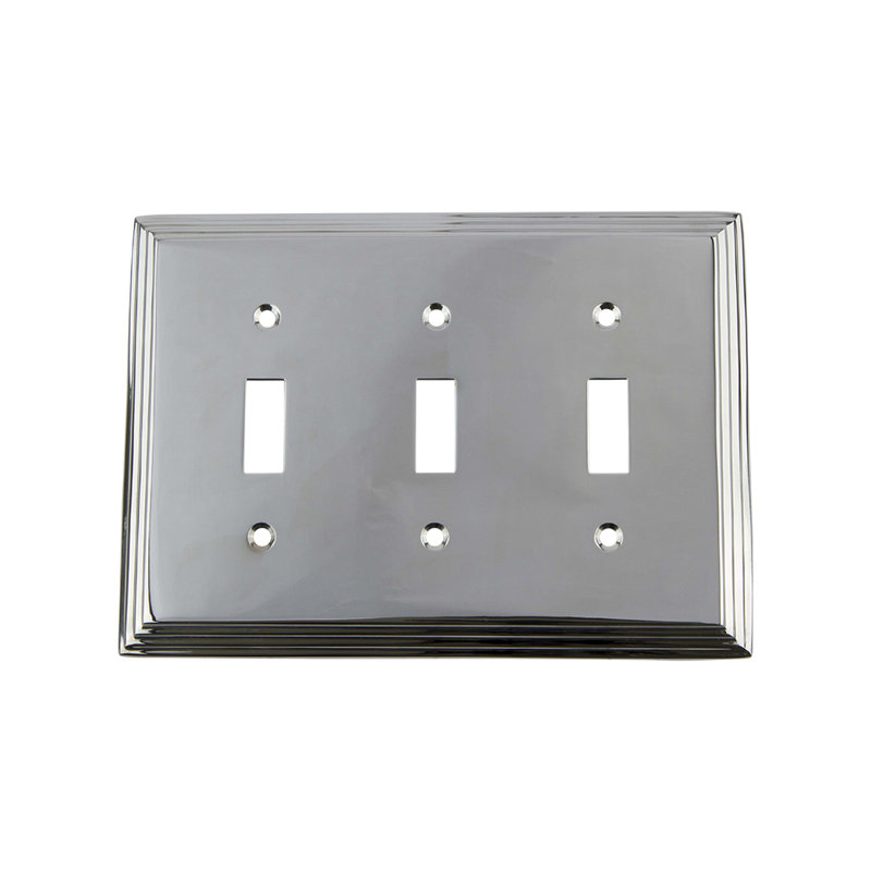 Deco 3-Gang Toggle Light Switch Wall Plate, Bright Chrome