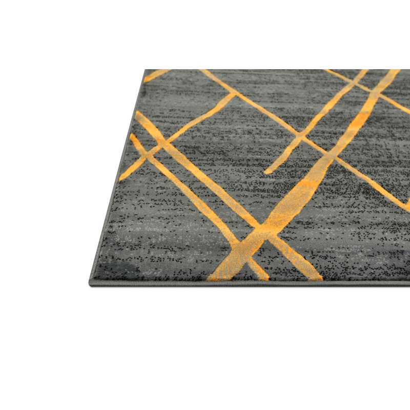 Tapis contemporain abstrait à motif géométrique jaune et gris Dillmore, Rectangle 7 pi 9,7 po x 10 pi 2 po