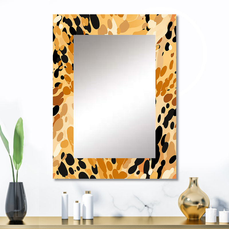 Orange et noir imprimé léopard aventure - grand miroir mural imprimé animal, miroir décoratif imprimé animal, impression d'art en métal