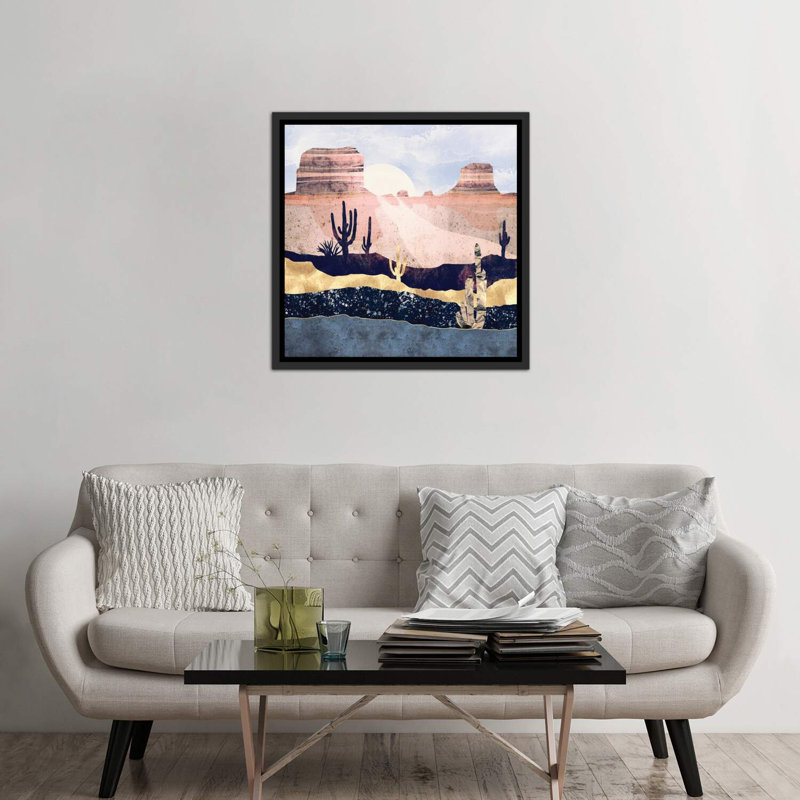 " Autumn Desert " Print, 37" H x 37" W x 1.5" D, Distressed Black Floater Framed, No Mat