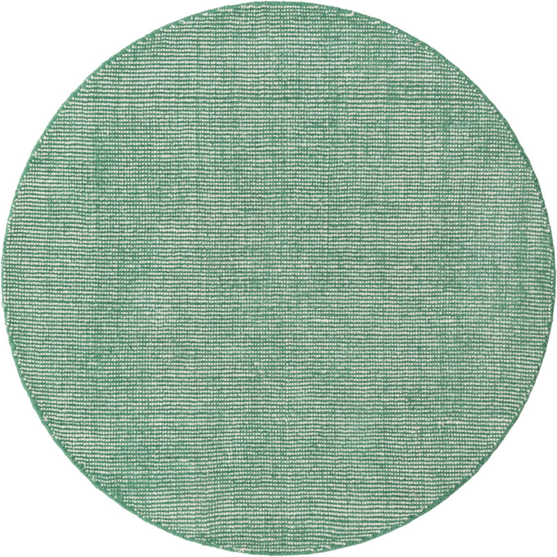 Tapis rayé en laine tissé à la main Colyt en vert / blanc, Rond 4 pi 1 po