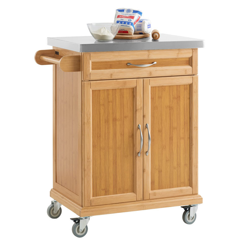 Kansas Kitchen Cart, Stainless steel, Brown