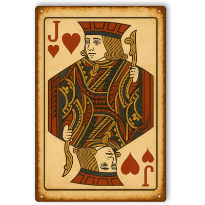 Jack of Hearts Metal Poster by DC | Vintage Tin Sign Wall Art for Indoor Use | 7x10" Rust-Free Aluminum Decor for Cards | UV Protected & Weatherproof Print | Made in USA