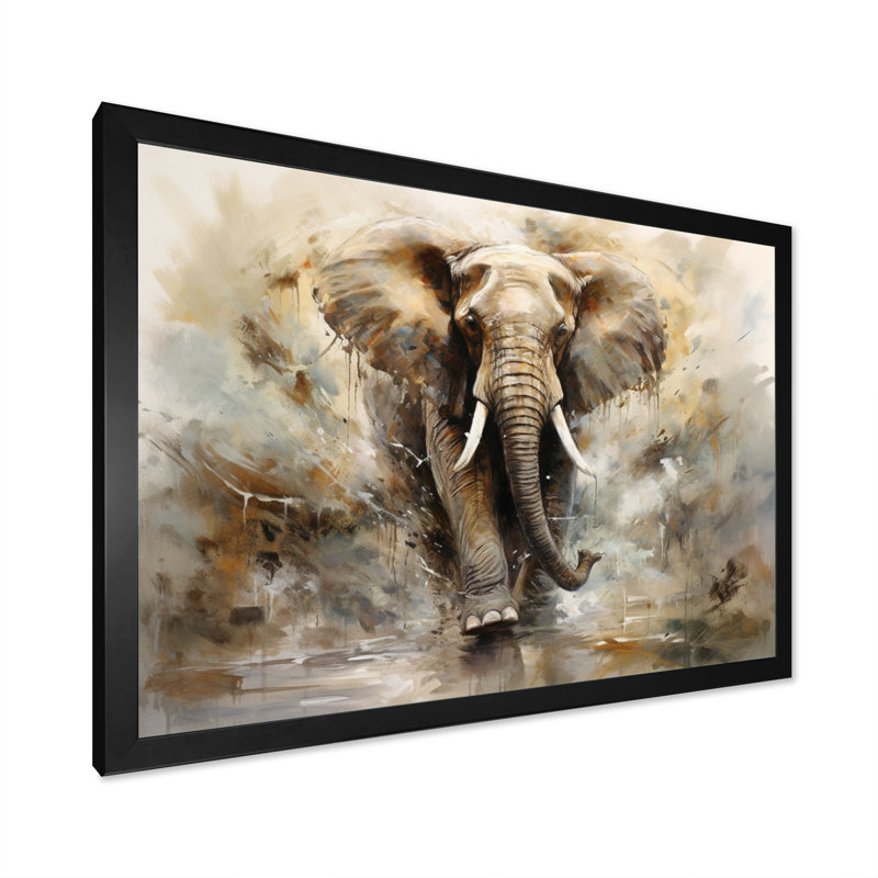 Minimalisme éléphant Grace II - impressions sur toile éléphant, H 34 po x l 44 po, Cadre photo unique, Noir