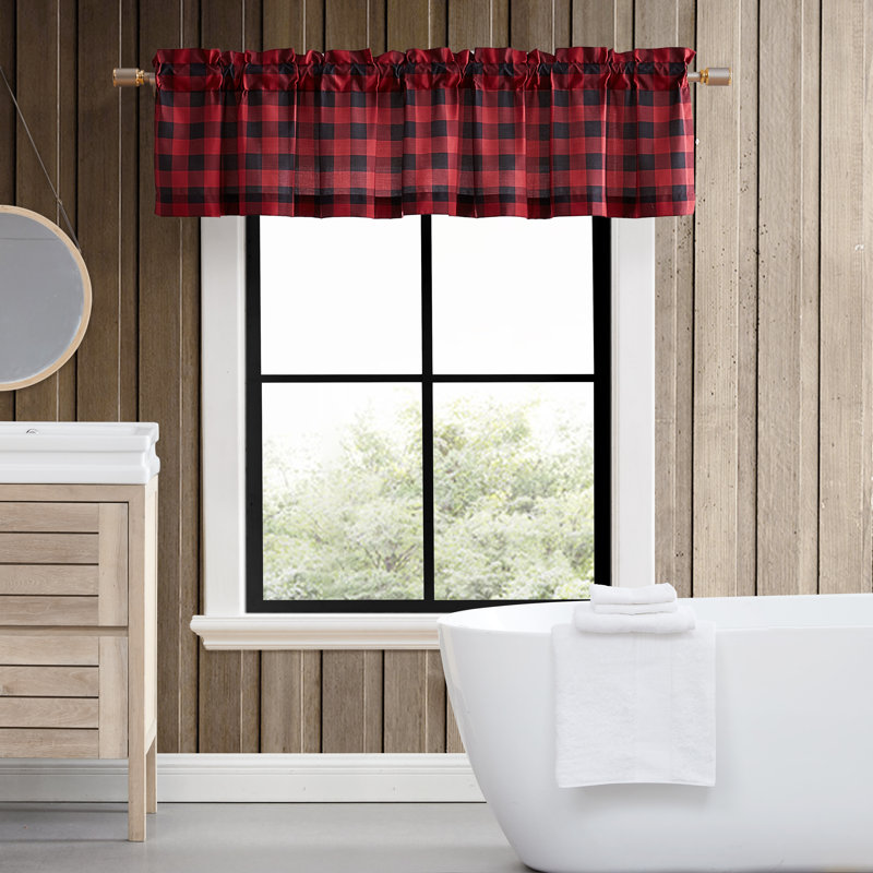 Eddie Bauer Mountain Plaid Red Pole Top Window Valance, Red