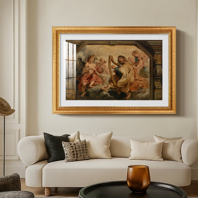 Le roi David jouant de la harpe, v. 1627-1628-Peter Paul Rubens-Toile encadrée sur mesure, 31 x 45, Or vénitien orné, Oui