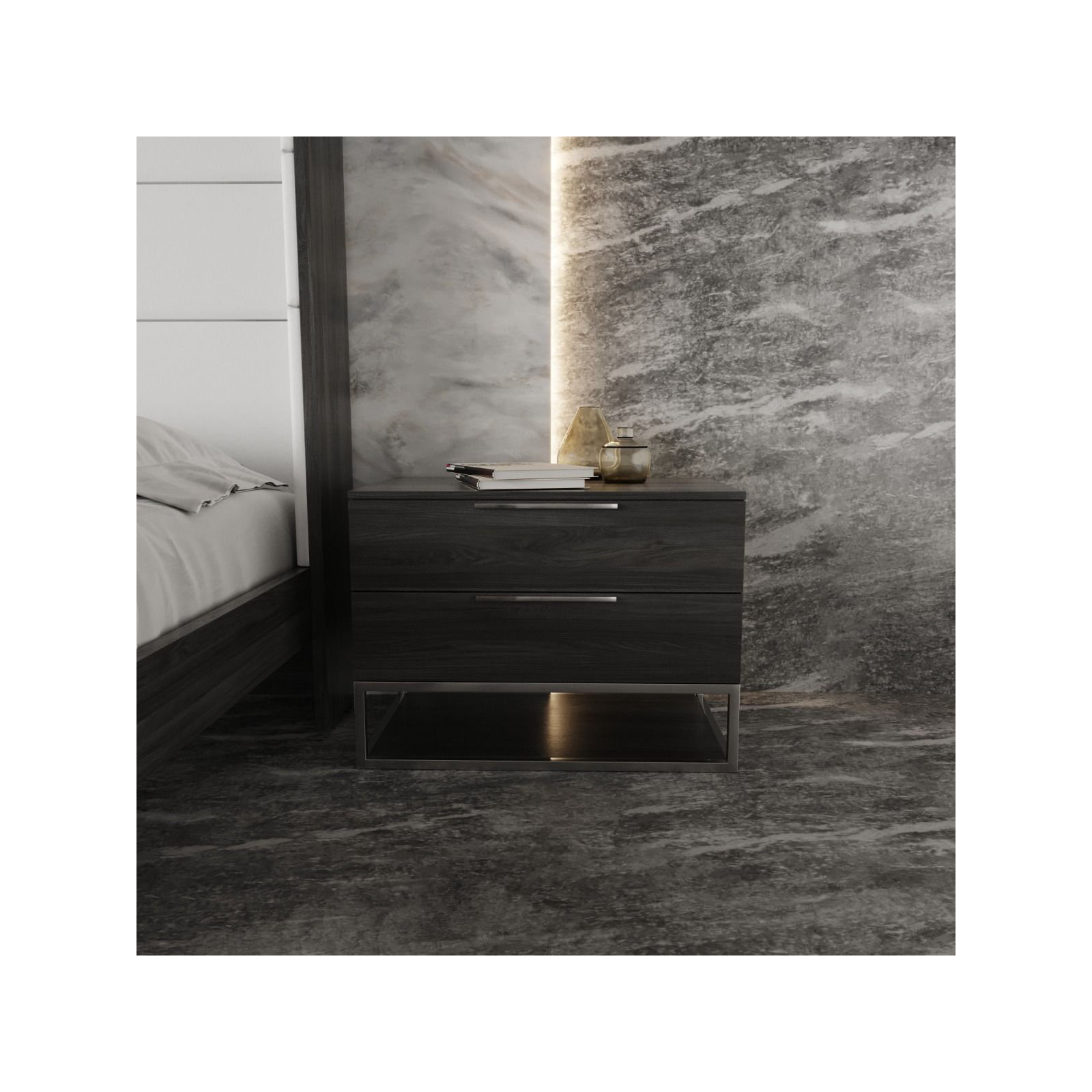 Carstarphen - Modern Nightstand, Gray Elm