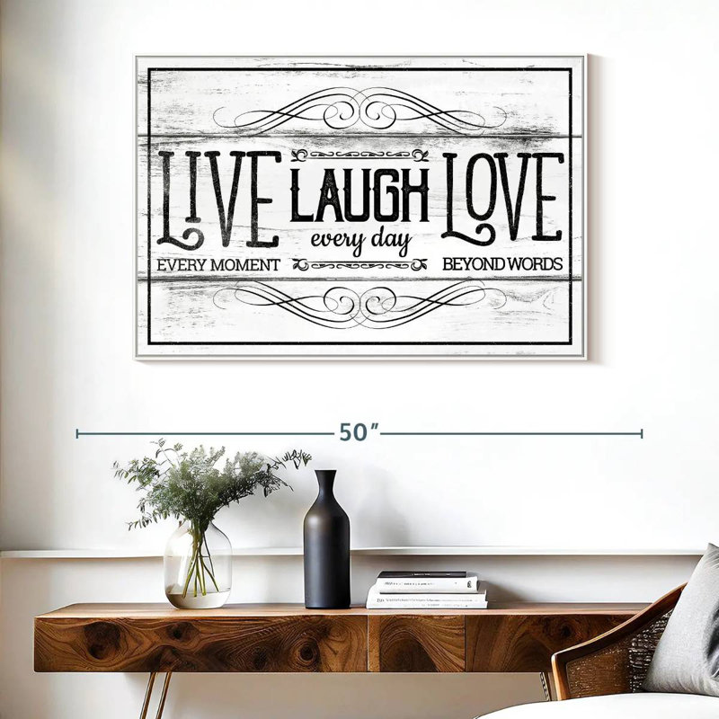 Live Laugh Love Everyday, Cadre flottant blanc, 43 po x 29 po