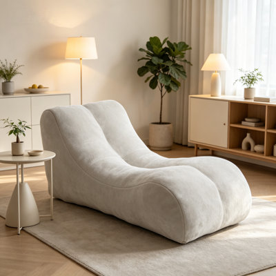 Beige Comfy Bean Bag Chair, Supportive Foam Sofa for Gaming & Reading