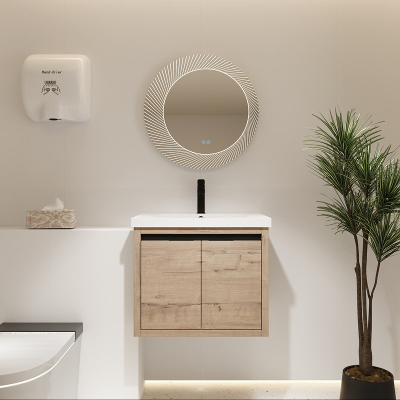 Petit meuble-lavabo 24 "avec design flottant, Bois clair