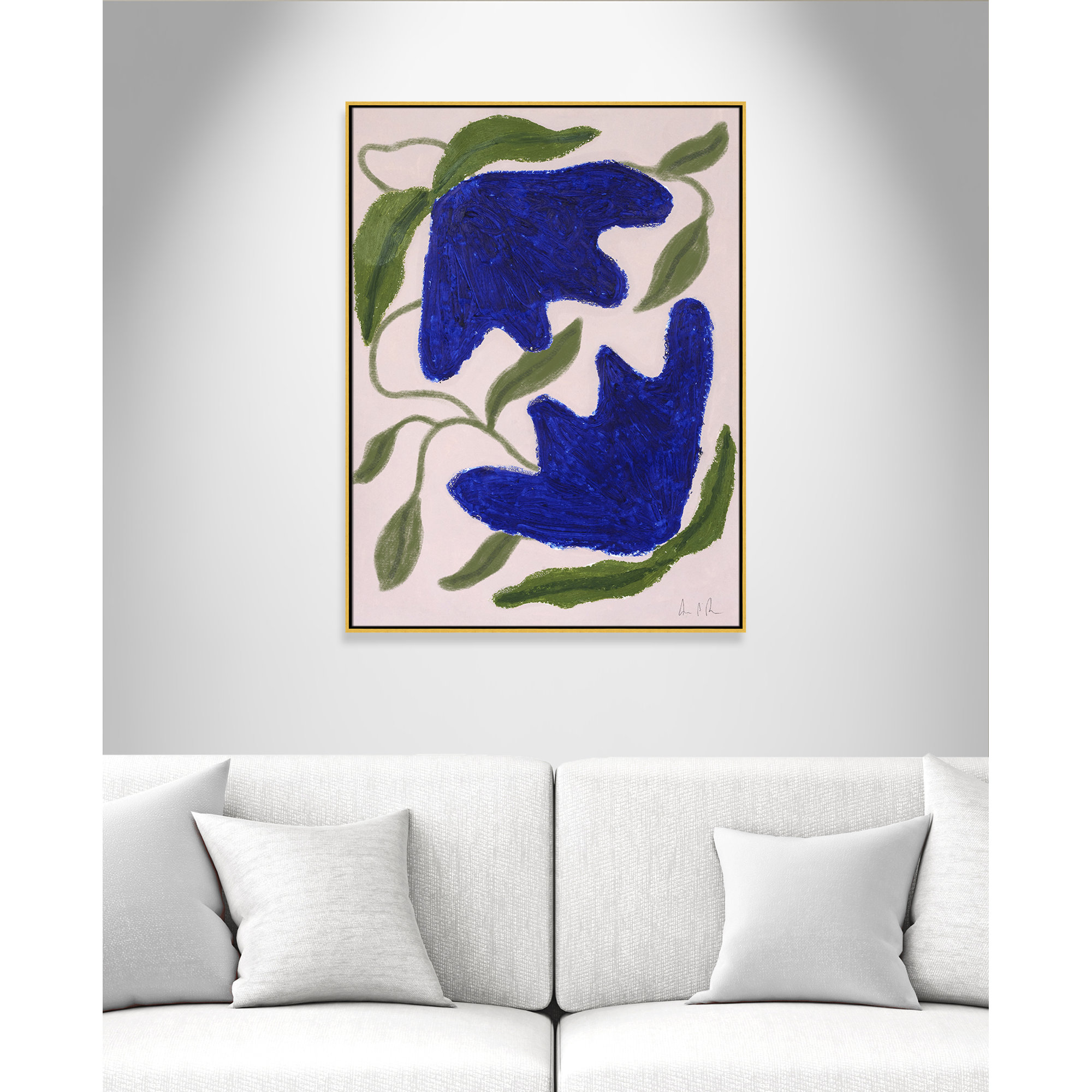 Blue Anemones No. 02 Print by Camilla Bergqvist, 49.5" H x 37.5" W, Gold
