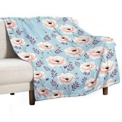Pink Floral Pattern(2) Luxury Flannel Throw Blanket, Soft Warm Fuzzy Blanket for Living Room Sofa Bed Home Decor