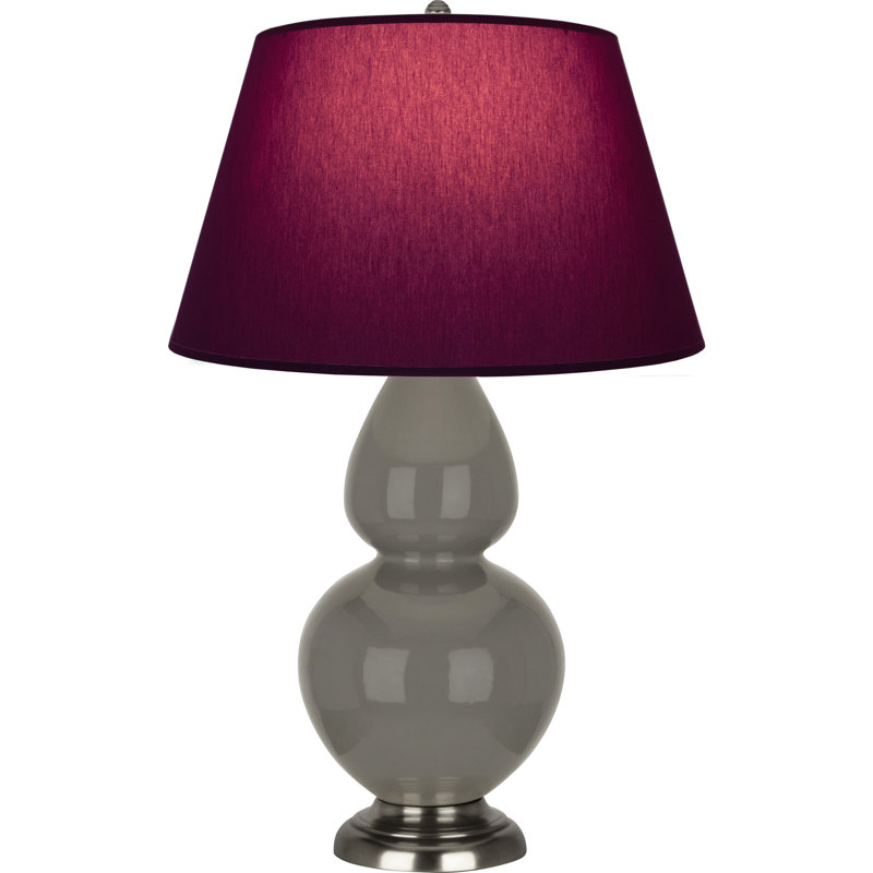 Lampe de table double gourde en céramique, Prune / lavande, Frêne verni / argent antique, Argent argent