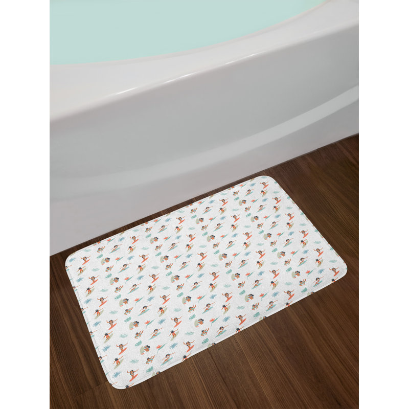 Pale Azure Blue and White Hula Girl Bath Mat