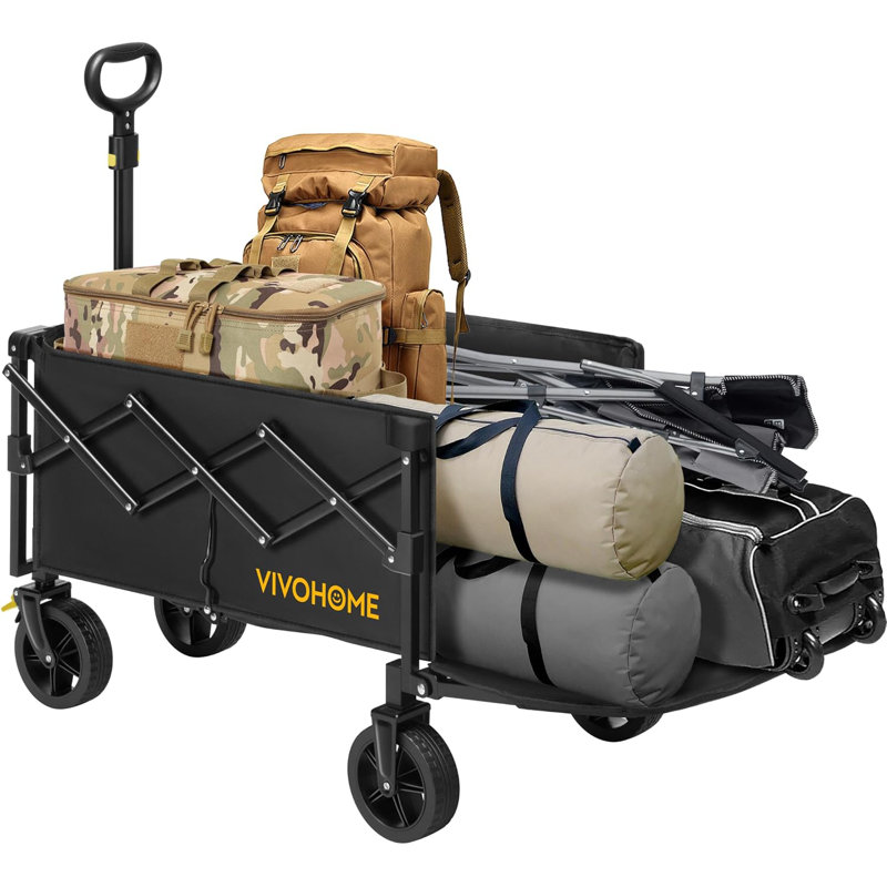 320Lb Load-Bearing  Collapsible Tailgating Wagon With All-Terrain Wheels, Adjustable Handle