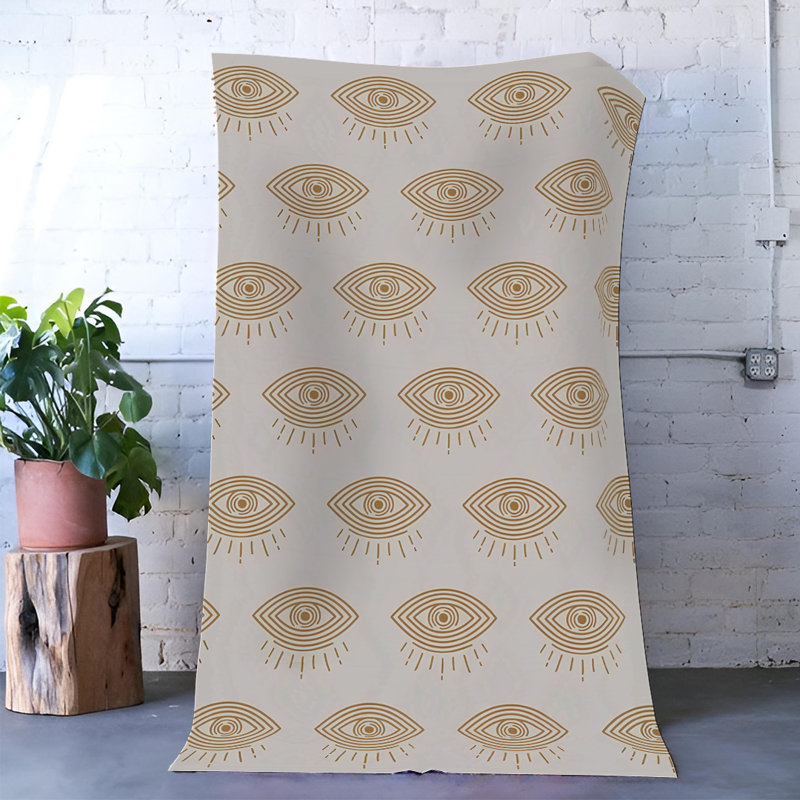 Tapis décoratif moderne à motif d'oeil beige, Rectangle 4 pi 7,12 po x 6 pi 6,74 po