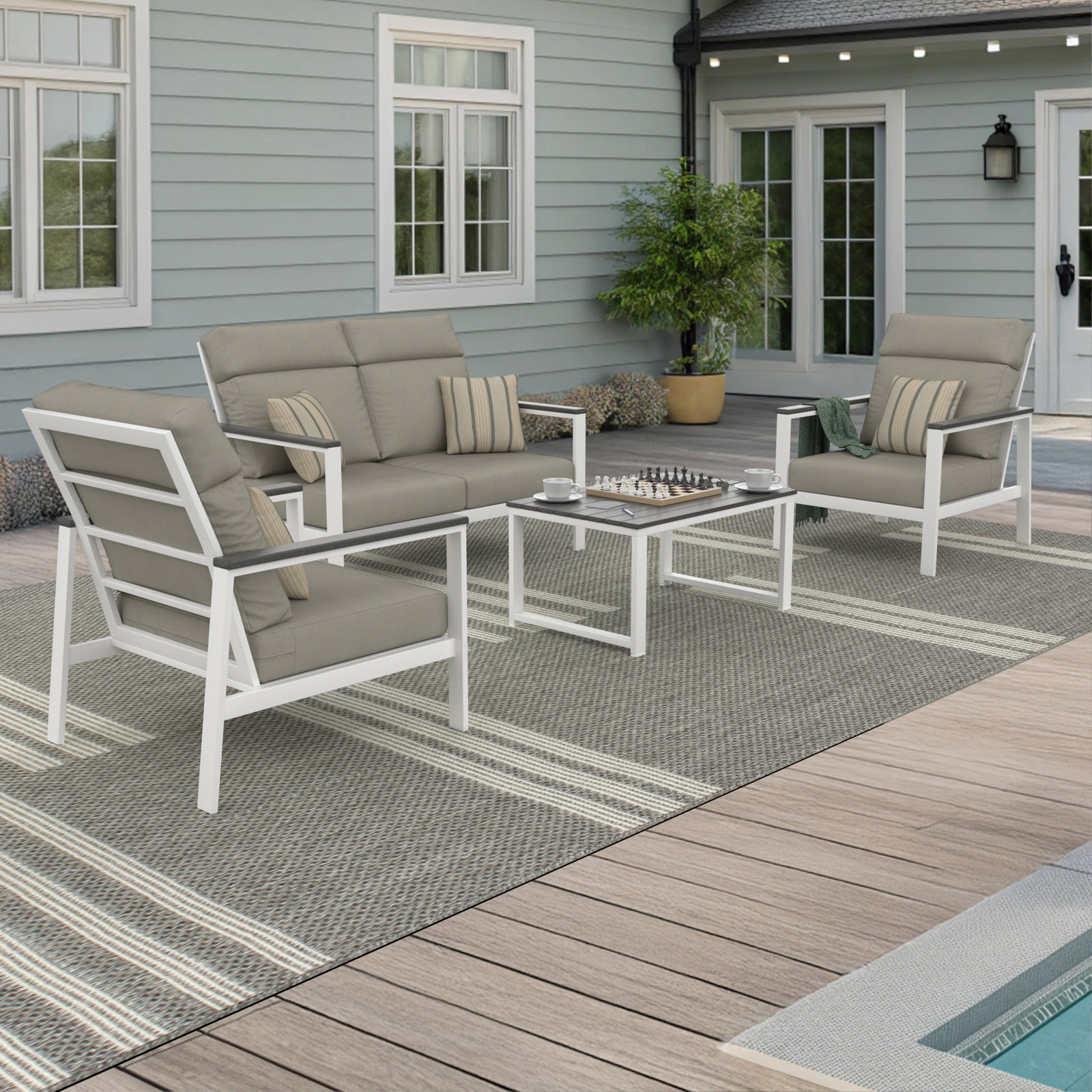 Townsend 4-Person Sunbrella® Patio Seating Group, Spectrum Dove, Gray