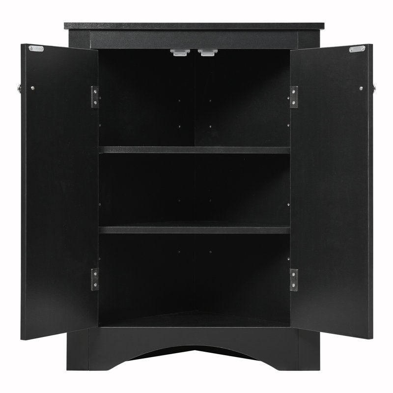 Armoire d'appoint d'angle à 2 portes, Noir, Argent argent