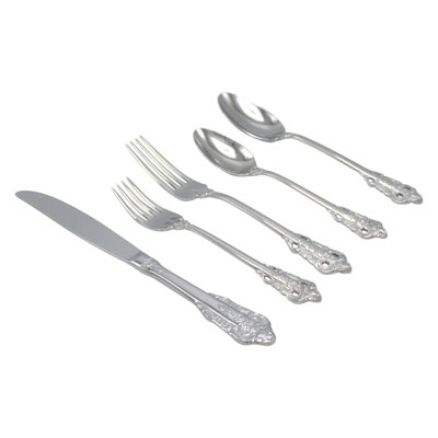 Elyon Baroque Reflective Silver Flatware Set Stainless Steel - Service For 4