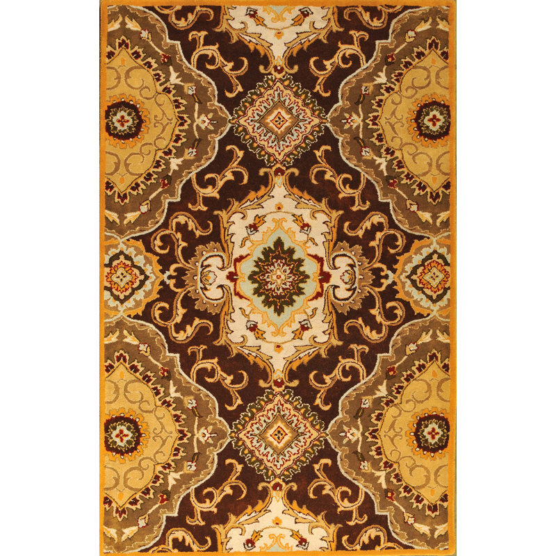 Tapis décoratif brun en laine Touffeté à la main 8 pi x 11 pi cisbrough ikat, Rectangle 8 pi x 11 pi