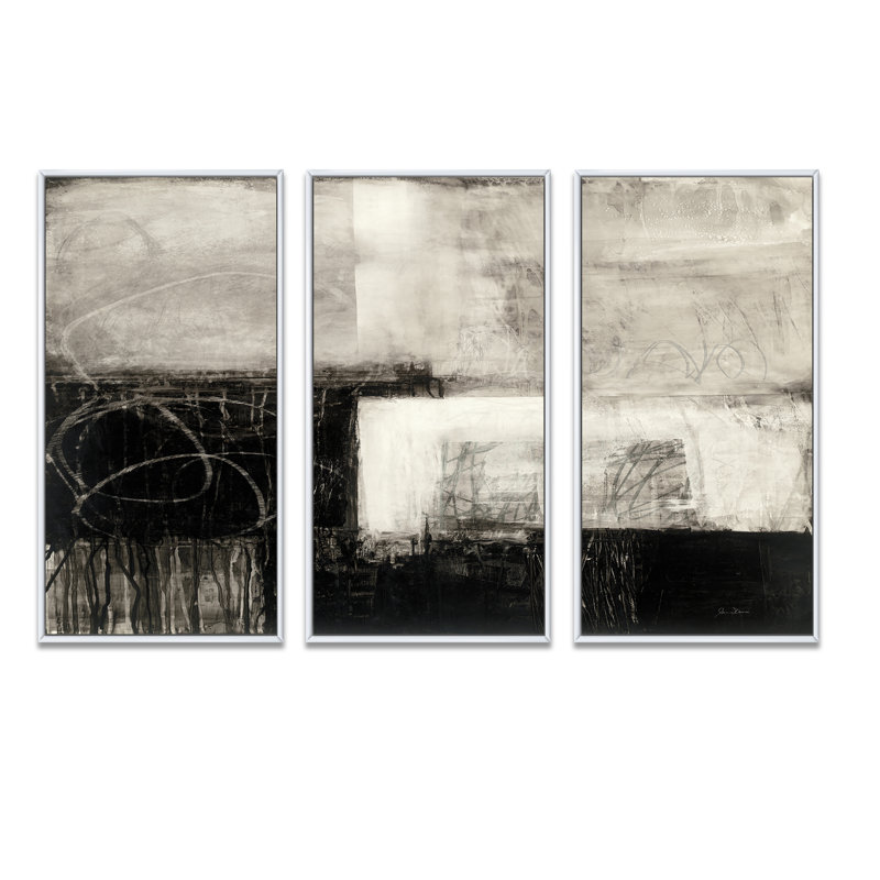 «A Geometric Day II - Mid-Century», ensemble d'art mural moderne sur toile encadrée
