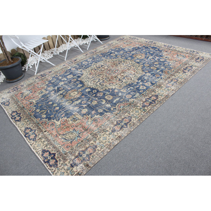 Tapis turc antique surdimensionné bleu marine pour les salons, décoration de plancher oriental bohémien rétro