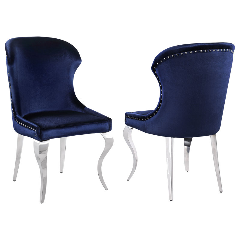 Ensemble de 2 chaises d'appoint en velours Kerasoula, Bleu