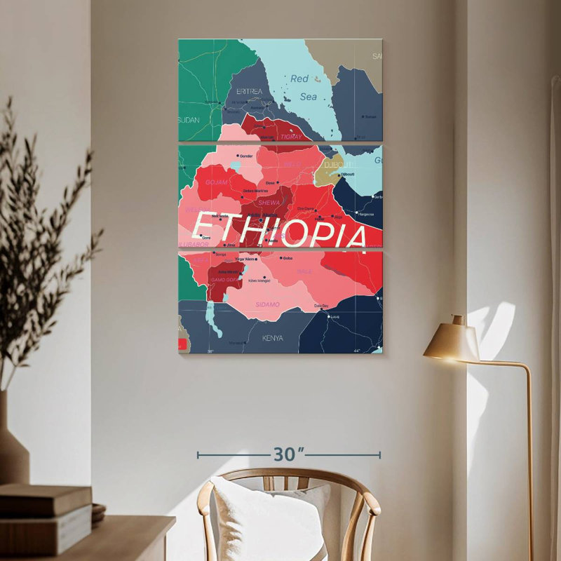 Aliaz, Éthiopie, carte détaillée, H 65 po x l 42 po