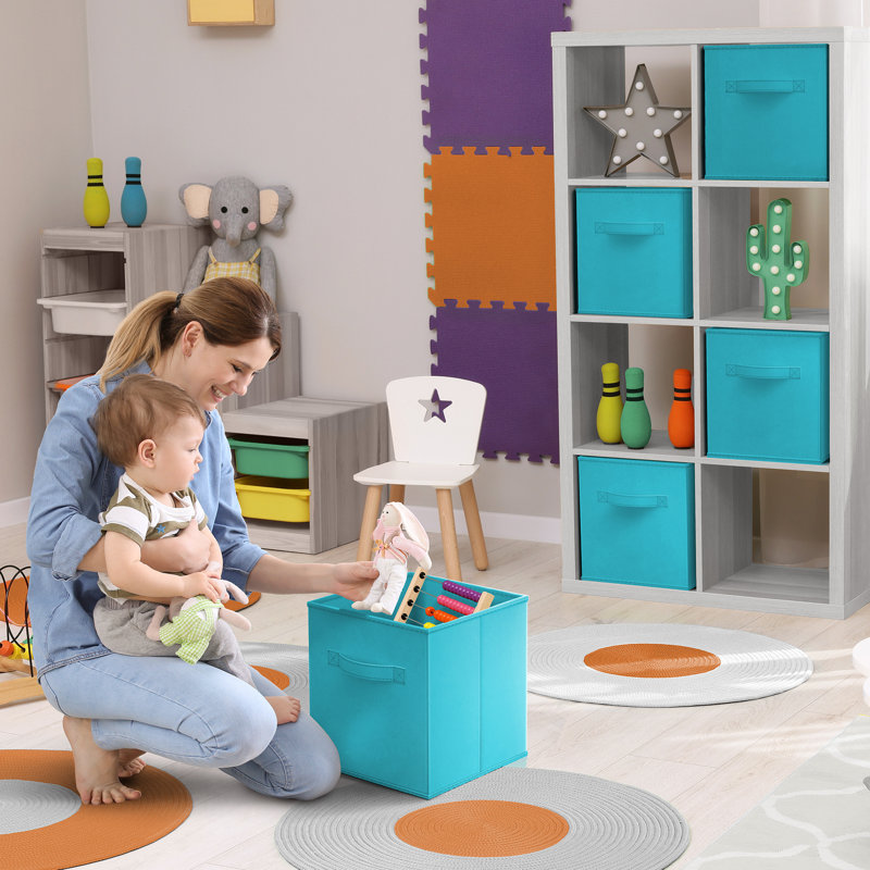 13 pièces grands cubes de rangement pliables avec poignées 1 pièce, turquoise, Turquoise