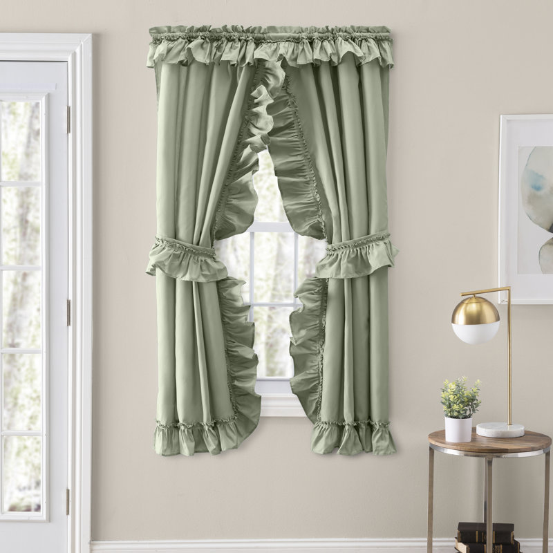Ellis Cotton Blend Semi Sheer Curtain Pair, 27" W x 63" L, Sage