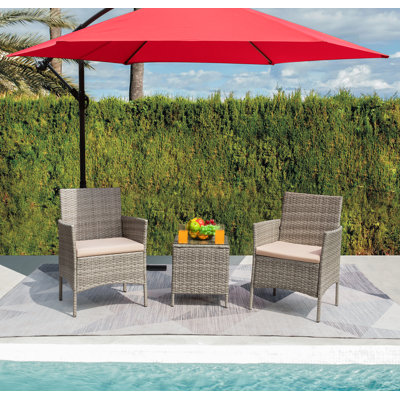 3 Piece Patio Rattan Seating Group with Cushions