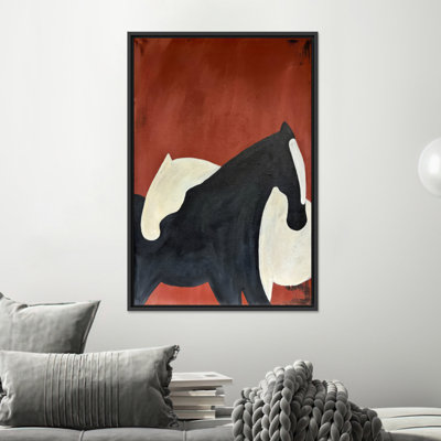 Élégante toile imprimée à motif de chevaux abstraits: décor minimaliste pour la maison, toile noire encadrée 1P