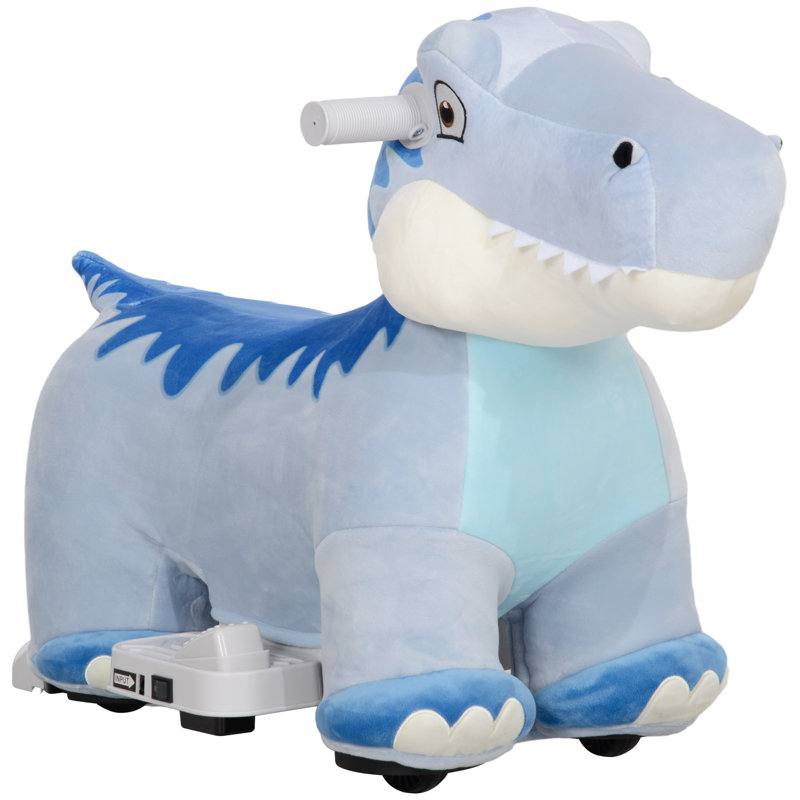 Qaba 6V Kids Ride on Horse, Battery Powered Ride on Toy, Tyrannosaurus Shaped Electric Riding Animal with Music, Soft Touch, PU Wheels, Foot Pedal, Forward, for Girls Boys Aged 18-36 Months, Blue