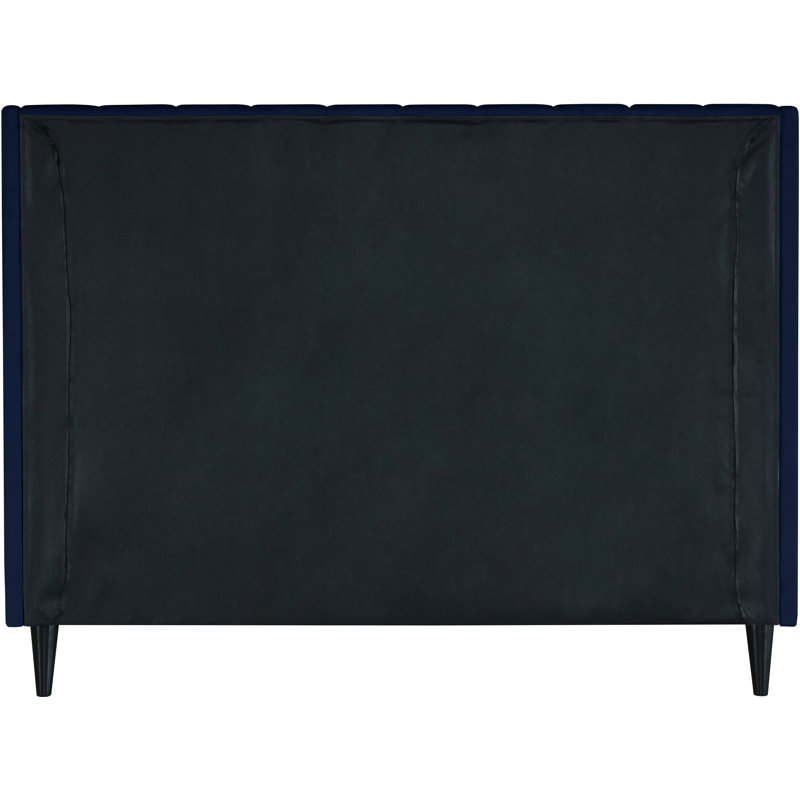 Eva Upholstered Low Profile Platform Bed, Queen, Navy Velvet