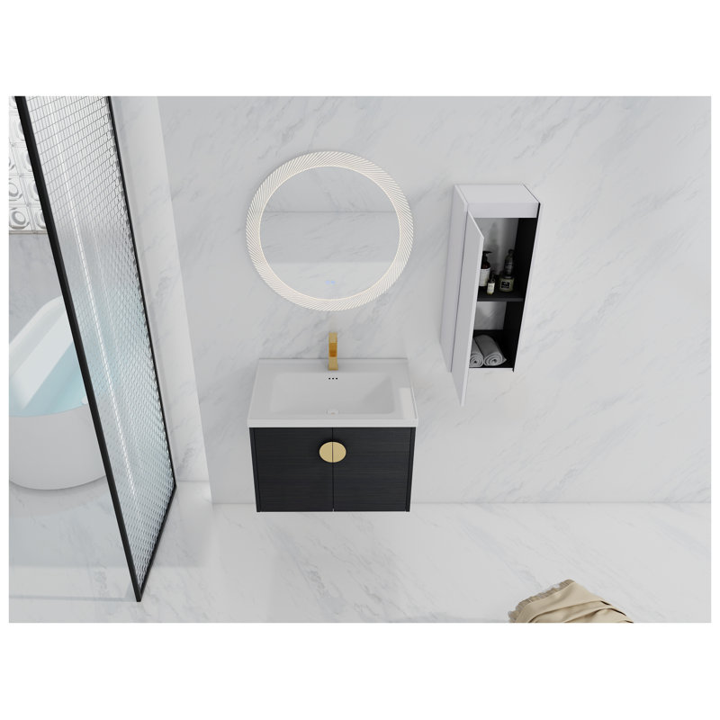 Meuble-lavabo mural 28 po avec lavabo en céramique et armoire d'appoint en châtaignier noir 28 po, 28"