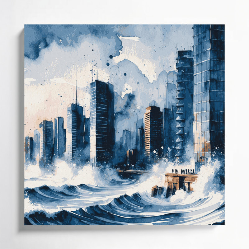 Coastal Urban Seaside Grey Canvas Wall Art, 8" H x 8" W