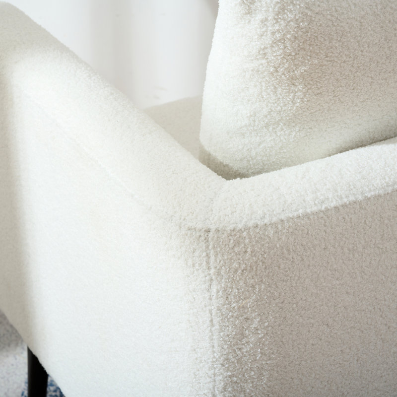 Fauteuil d'appoint en tissu pour les salles d'attente, blanc avec des pieds en bois, un coussin de taille moderne et une finition brune