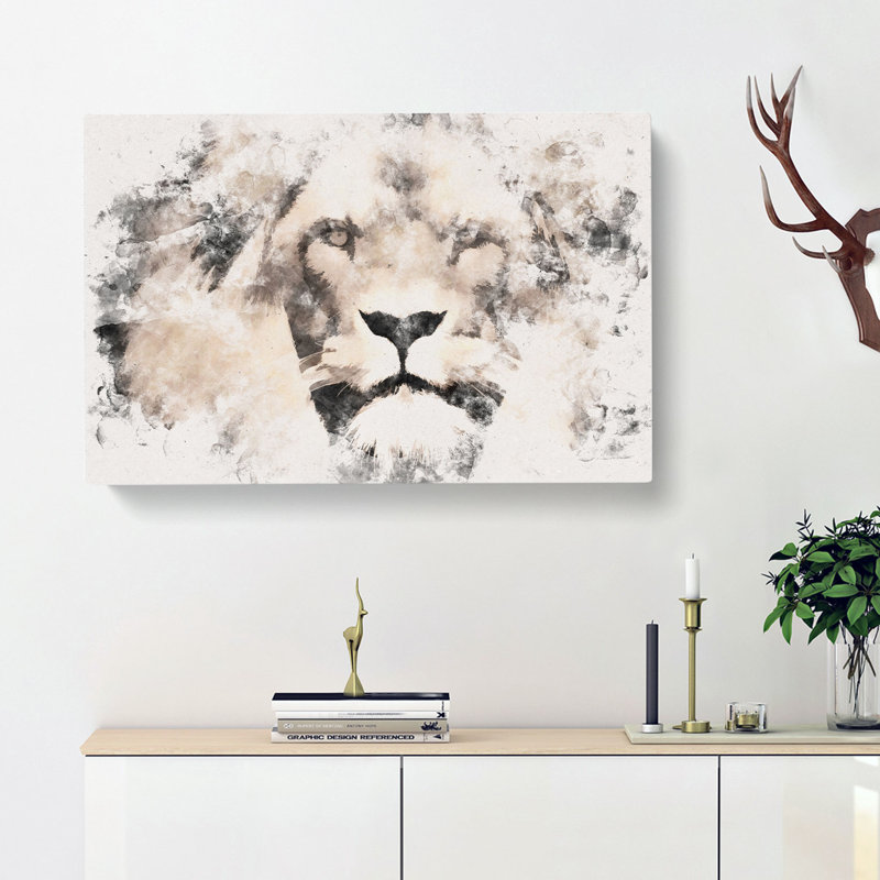Lion Watercolour - Wrapped Canvas, 60cm H x 91cm W x 3cm D