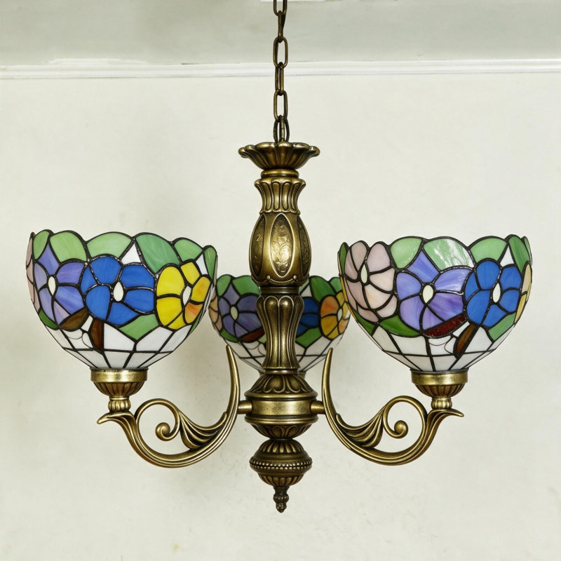 Lustre en vitrail à 3 lumières