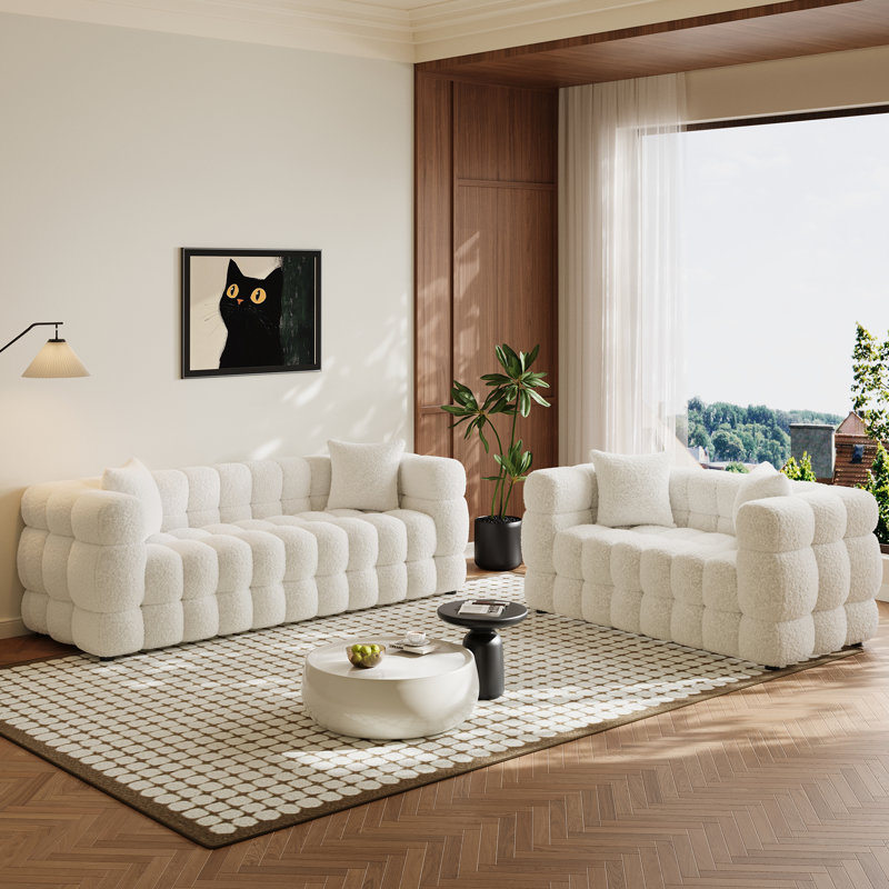Ensemble de salon moderne 2 pièces avec capitonnage à bulles, Beige