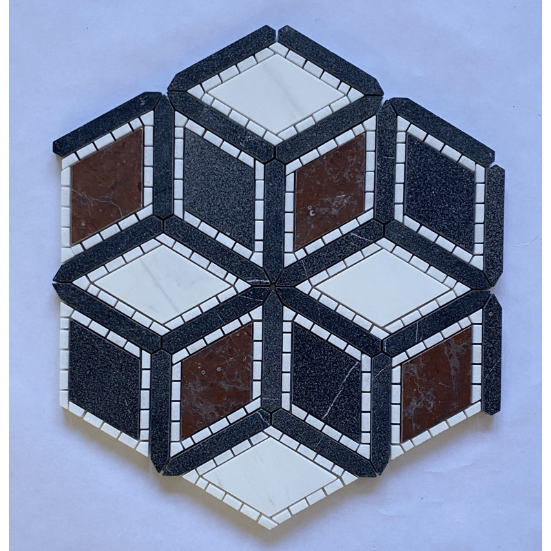 Julian Marble Mosaic Pattern Floor Use Tile, Red/Black