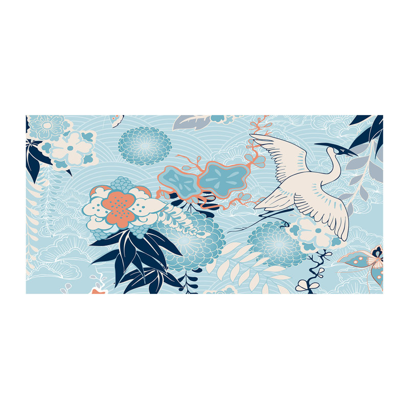 Crane And Flowers - Wrapped Canvas Print