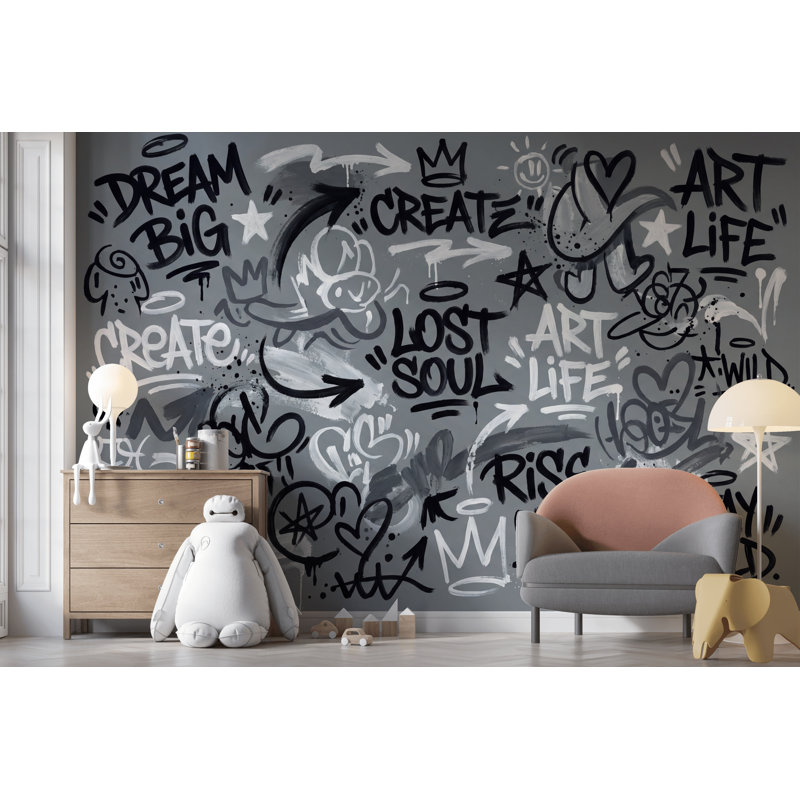 Papier peint motif de graffiti abstrait, Non tissé, 160 po x 108 po