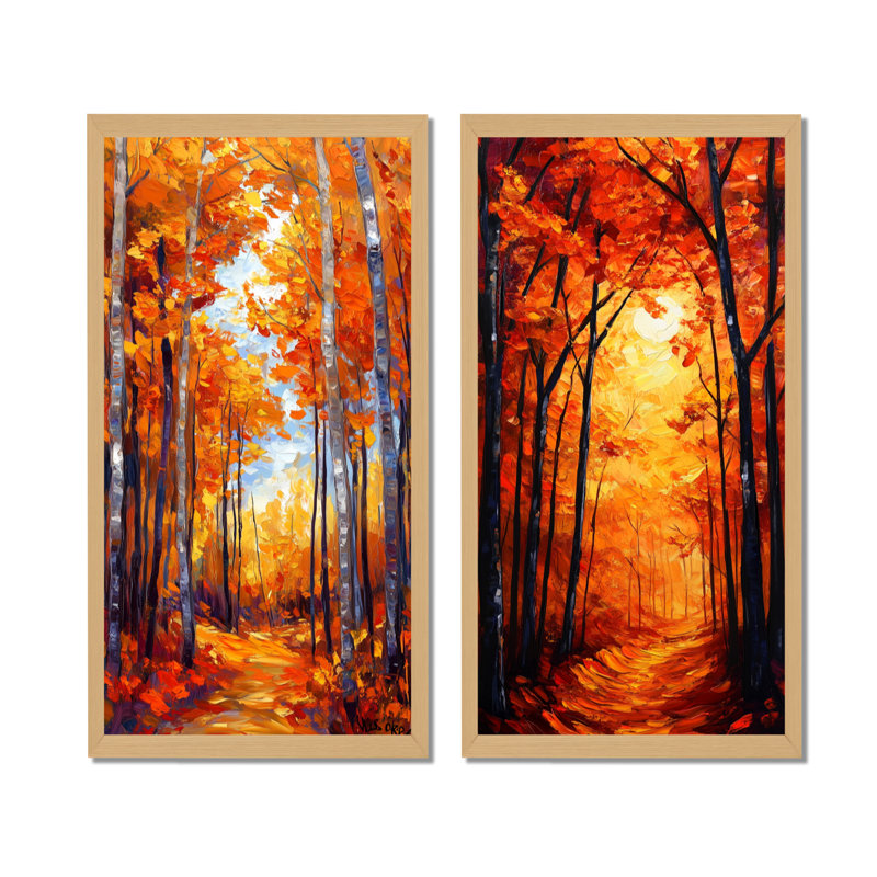Forêt d'automne aux broussailles sauvages I - Arbre Érable 2 impressions encadrées, 40" H x 40" W, Natural Picture Framed