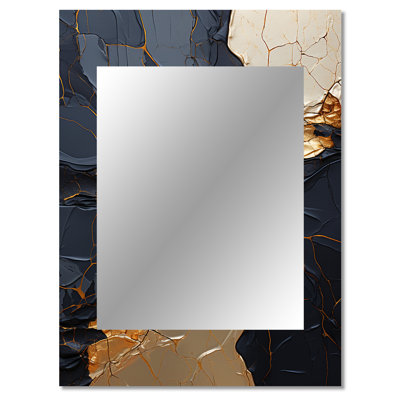 Minimalism Chrome Gold And Black Poteries II - Abstract Spirals Mirror, Gold Unique Wall Mirror, Printed Metal Art