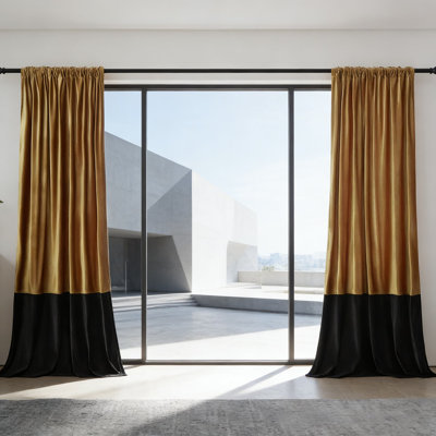Velvet Blackout Curtains For Living Room And Bedroom, Modern Color Block Design With Back Tab And Rod Pocket, Soundproof Thermal Insulated Drapes, Set Of 2 Panels