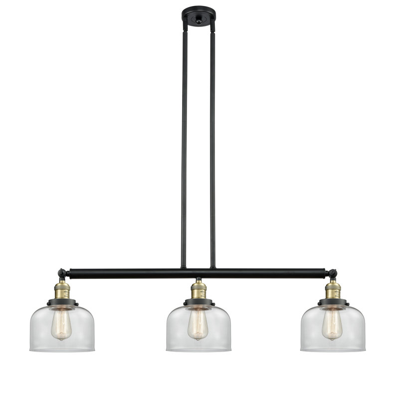 Jebediah 3-Light Metal Kitchen Island Pendant with Glass Shades, Clear, Polished Chrome, 6 Watt Vinage LED Bulb