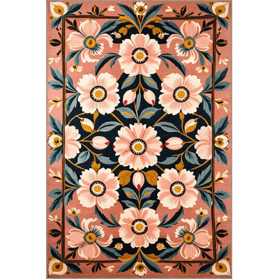 Paris Collection Powder Theme Floral Flower Pattern Vintage Decorative Rug