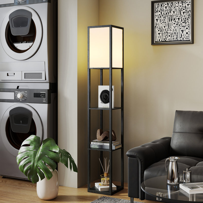 Retweet Floor Lamp Reading Lamp with 3-Tier Storage Shelf for Home Office, 3000K, Black